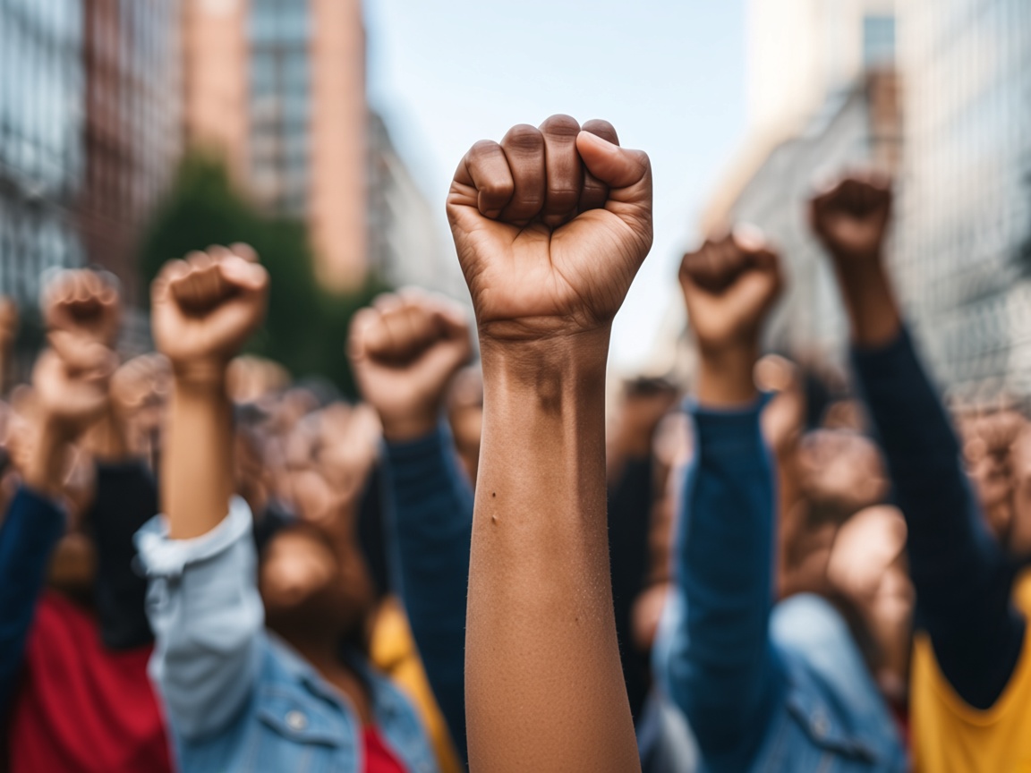 Raised fists in solidarity for rights and advocacy