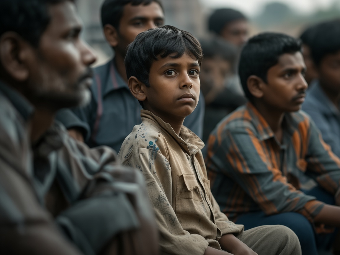 A boy seated with other children